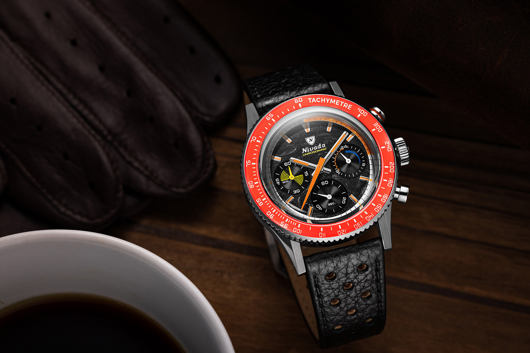 Nivada Grenchen Chronoking Racing Carbon Orange