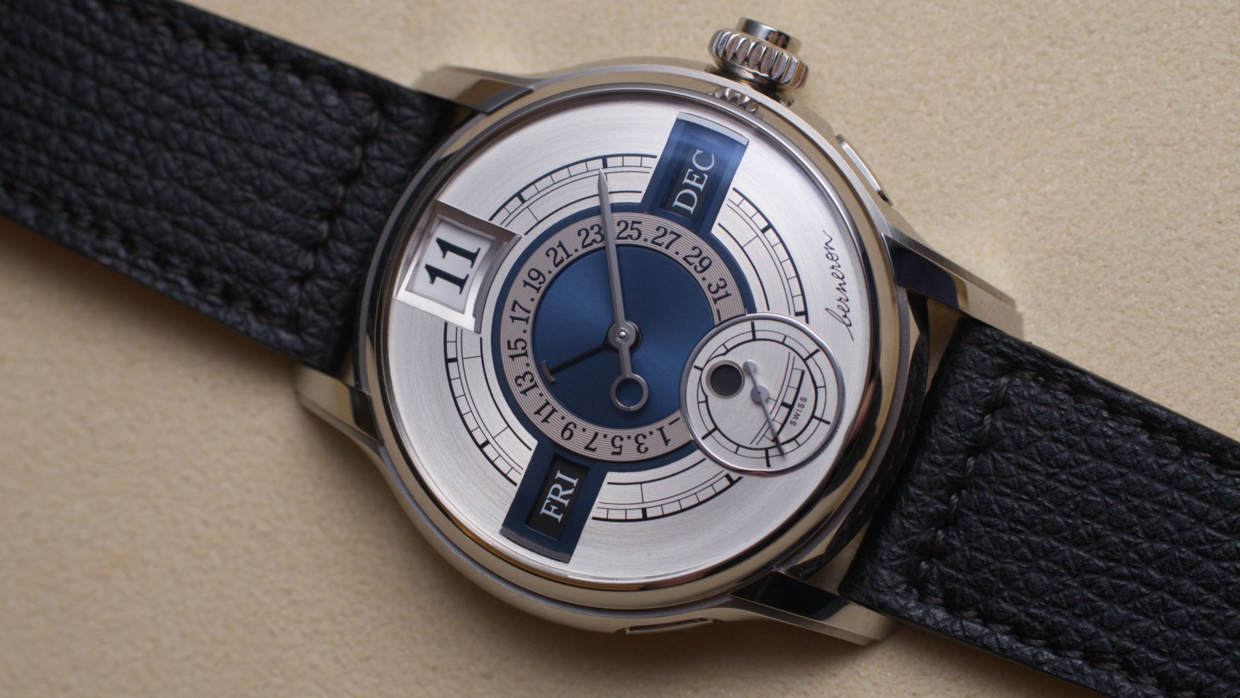 berneron annual calendar dial silver feature