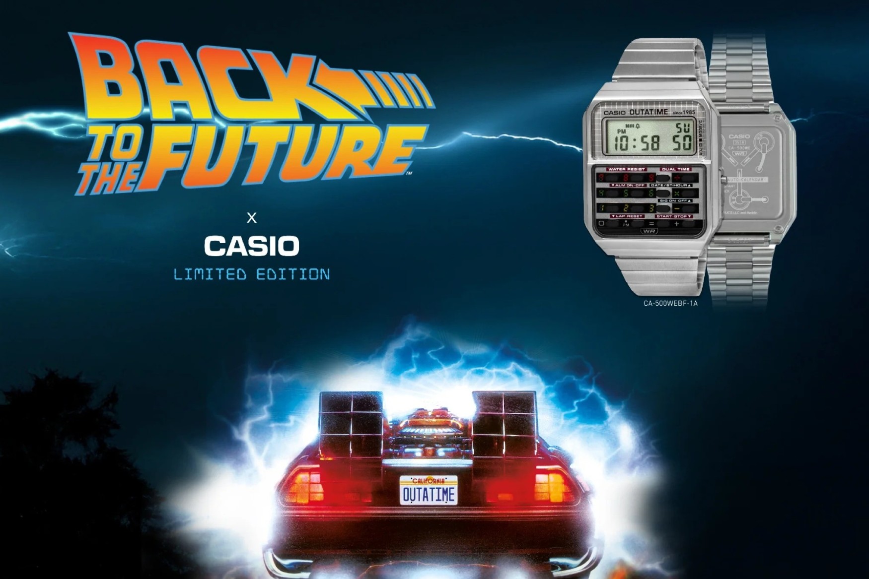 Poster kỷ niệm 40 năm thành lập Casio x Back to the Future CA 500WEBF 1A