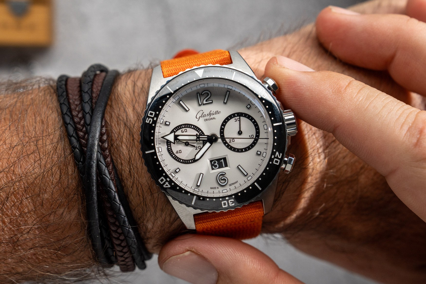 Glashütte Original SeaQ Chronograph Silver Screen trên đồng hồ bấm giờ cổ tay