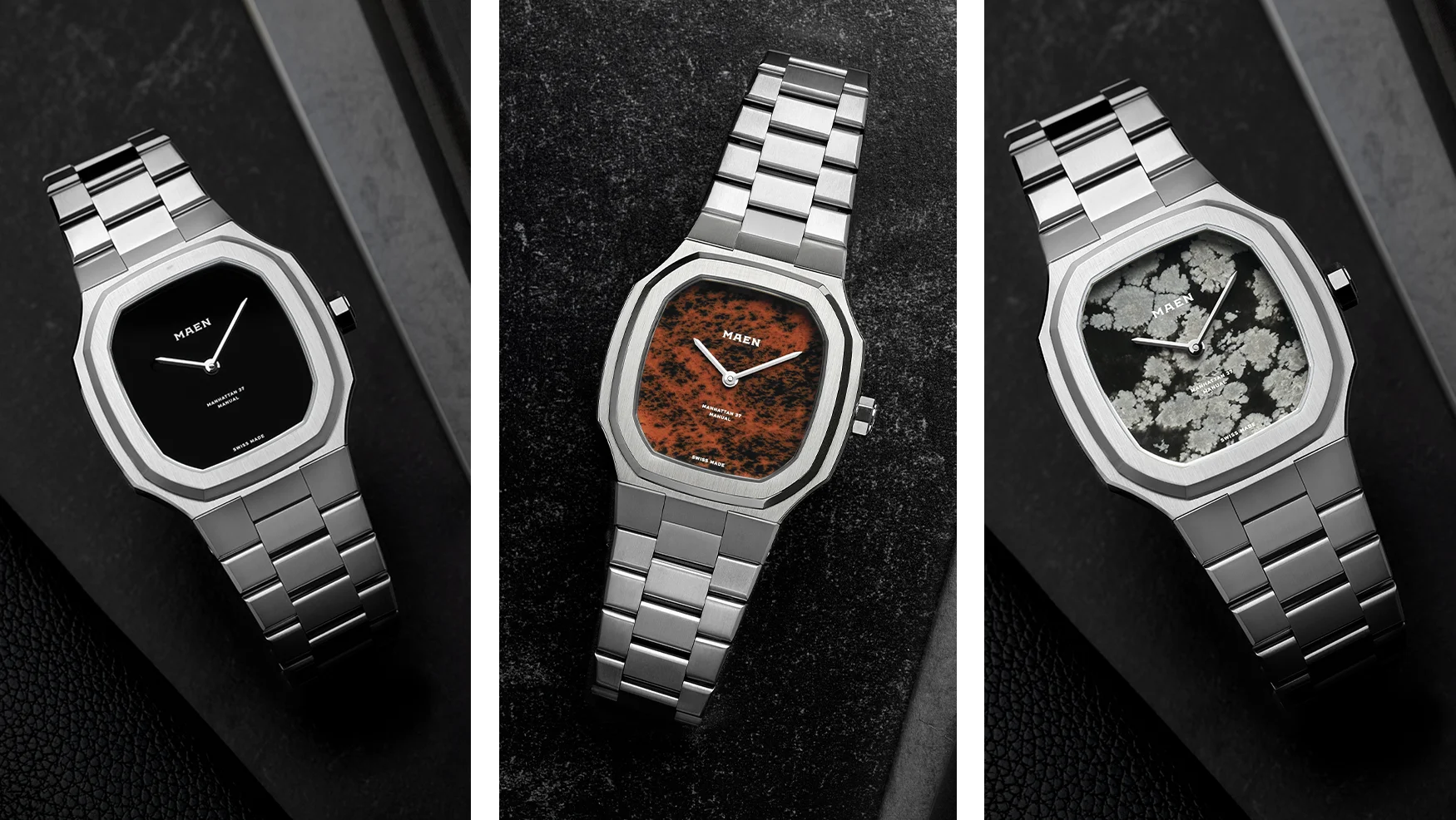 Maen goes natural with a set of minimalist stone dials for the Manhattan 37 Ultra Thin