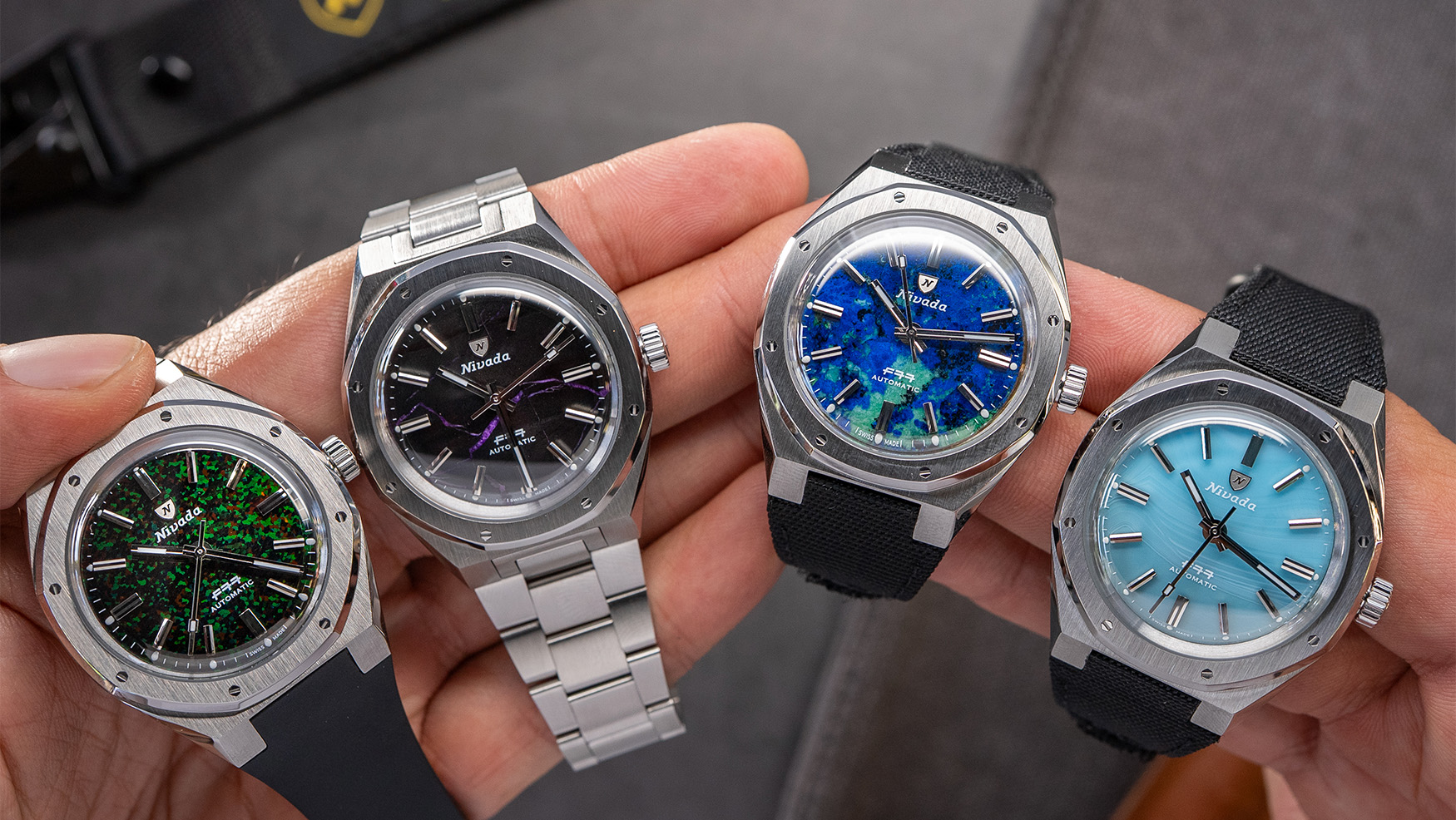 Nivada Grenchen rocks the F77 with seven stone dials for its 100th birthday