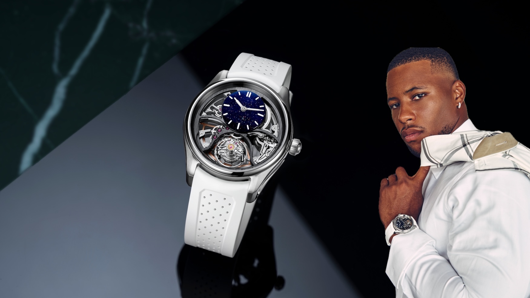 H. Moser & Cie. Pioneer Cylindrical Tourbillon Skeleton Aventurine Saquon Barkley Edition - photo