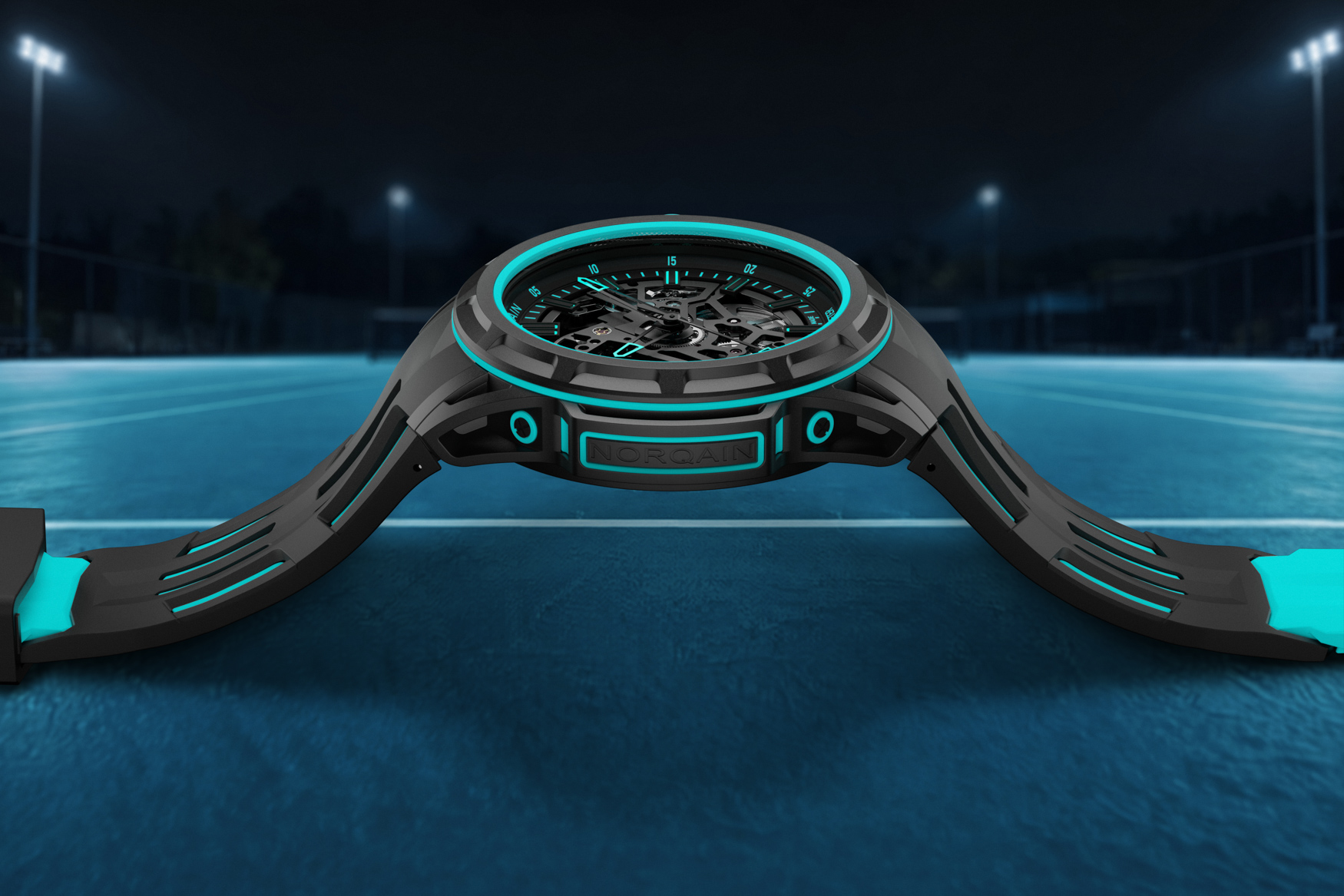 The layered case uses rubber shock absorbers and a mix of lightweight materials.